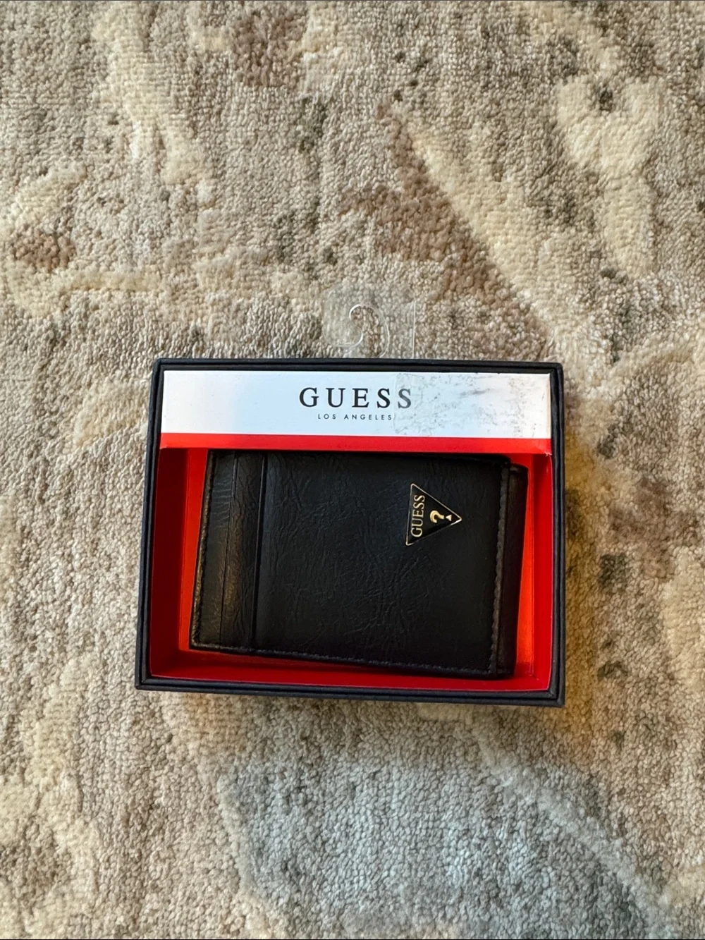 GUESS Black Leather Card & Key Holder with Logo